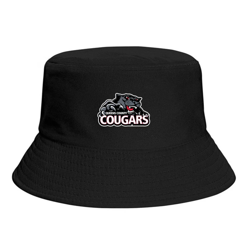 Queens County Cougars Sports Team Logo with Black Cougar Mascot Bucket Hat