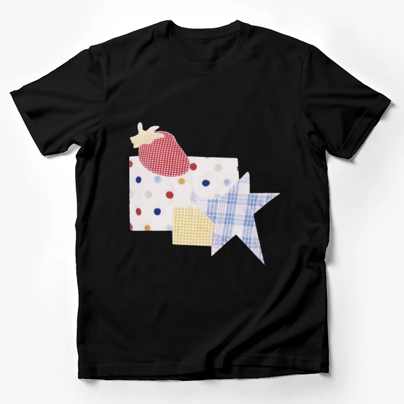 Patchwork-Muster mit Erdbeere, Stern und Punkten Herren T-Shirt