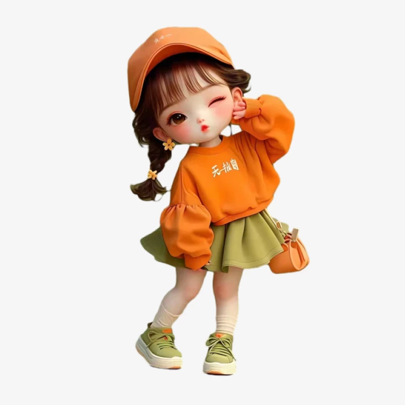 Niedliches Mädchen in Orange mit Accessoires Damen Pullover Sweatshirt