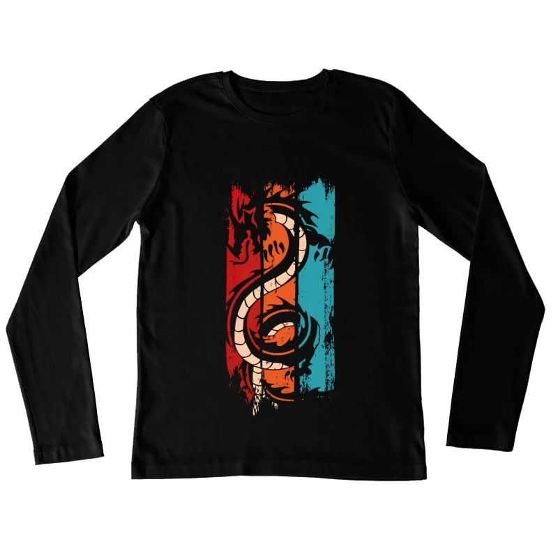 Tri-Color Dragon: Retro Tribal Vibes Female Long Sleeve T-Shirt