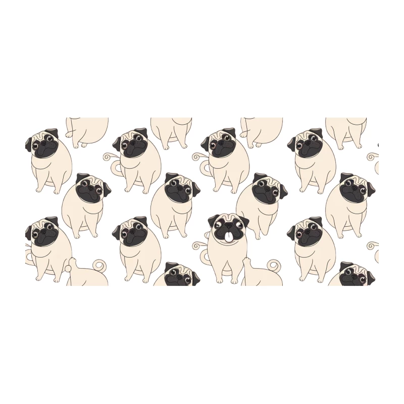 Cute Cartoon Pug Pattern Illustration Tapestry