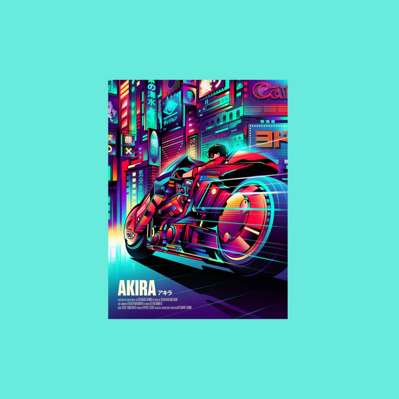 Cyberpunk Akira Motorcycle in Neon City Throw Pillow