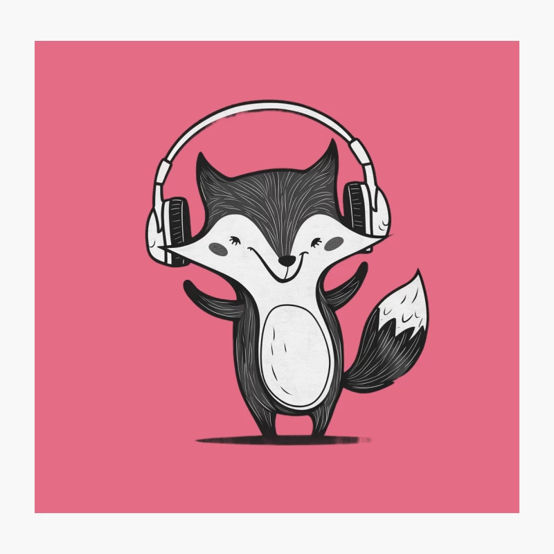 Cute Cartoon Fox Listening to Music with Headphones Throw Pillow