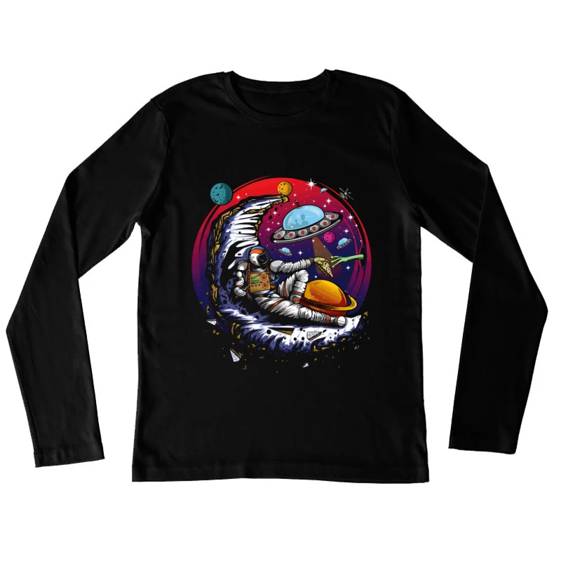 Pizza in the Cosmos: Delight for an Astronaut Female Long Sleeve T-Shirt