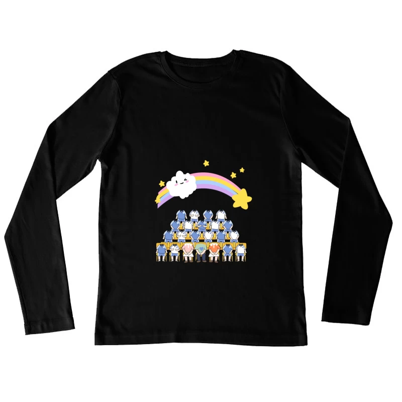 Niedliche Cartoon-Schulklasse Damen Langarm T-Shirt