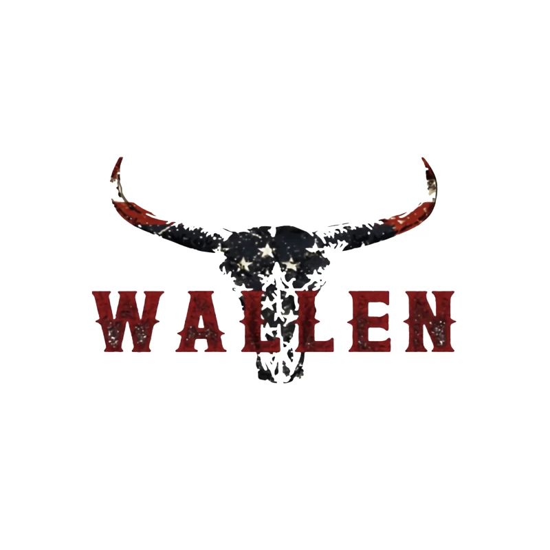 American Patriotic Western "Wallen" Logo with Flag-Patterned Bull Skull Throw Pillow