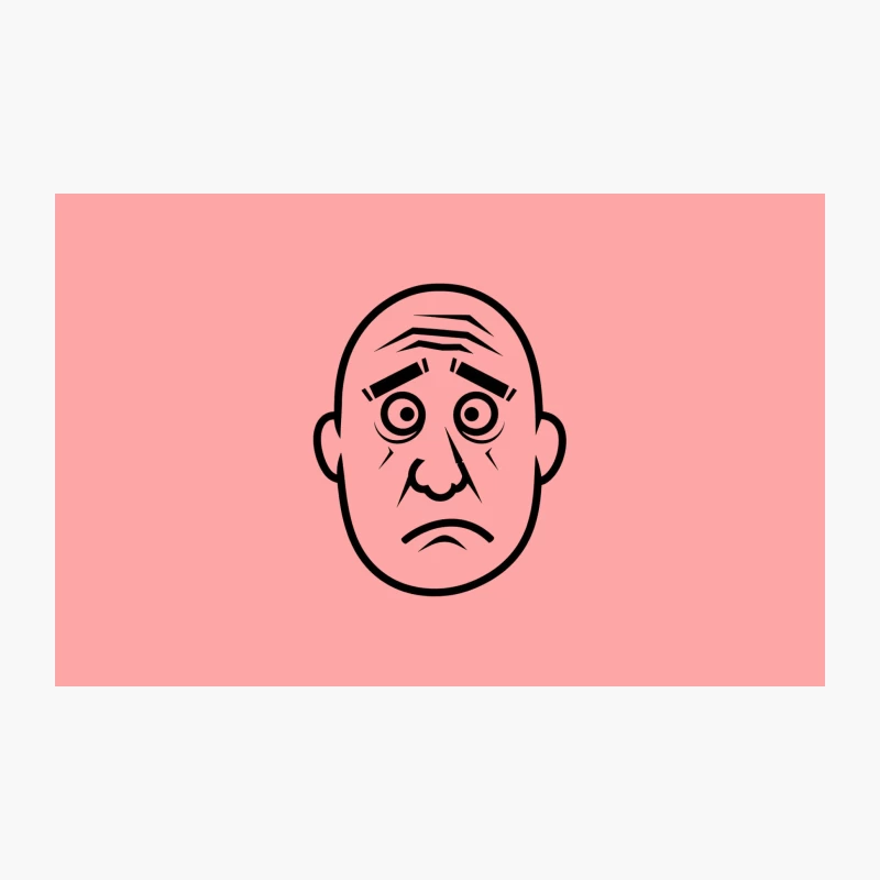 Simple Black and White Cartoon of Sad Bald Face with Worried Expression Travel Mug