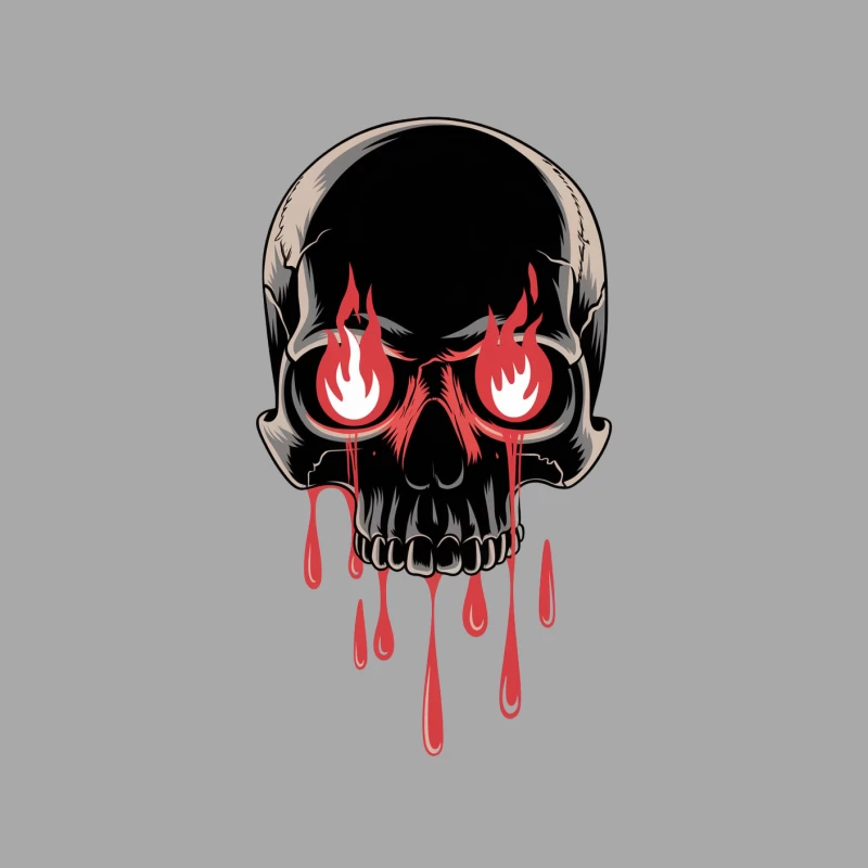 Flaming Eyes Gothic Skull with Dripping Blood Female Pullover Hoodie