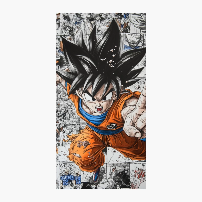 Dynamic Dragon Ball Goku Action Shot Against Manga Background iPhone Case