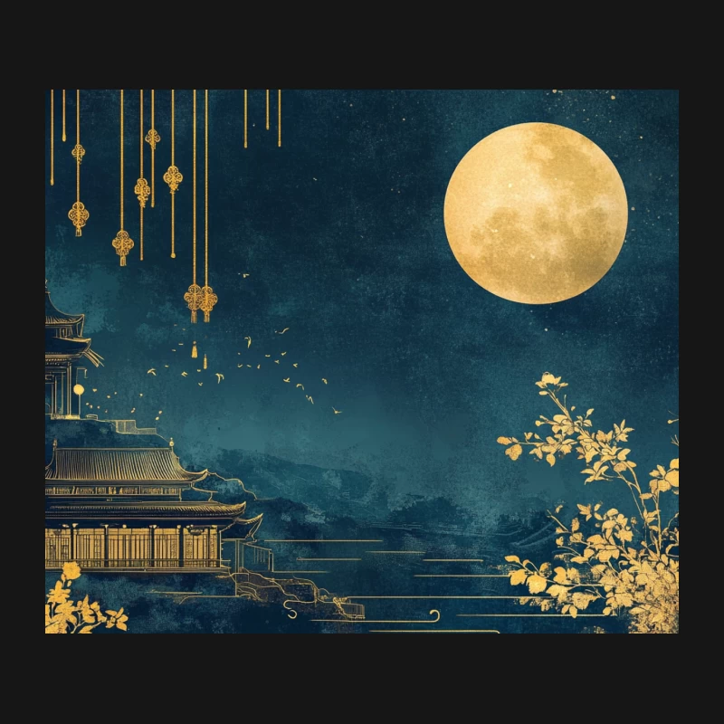 Moonlit Oriental Night with Golden Pagoda and Ornaments Mouse Pad
