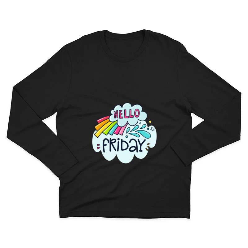 Bonjour Vendredi avec arc-en-ciel et étoiles Homme Manches Longues T-Shirt
