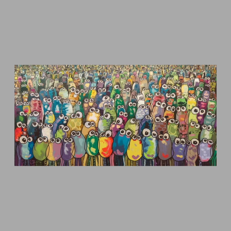 Whimsical Crowd of Colorful Cartoon Creatures with Big Eyes Female Pullover Hoodie