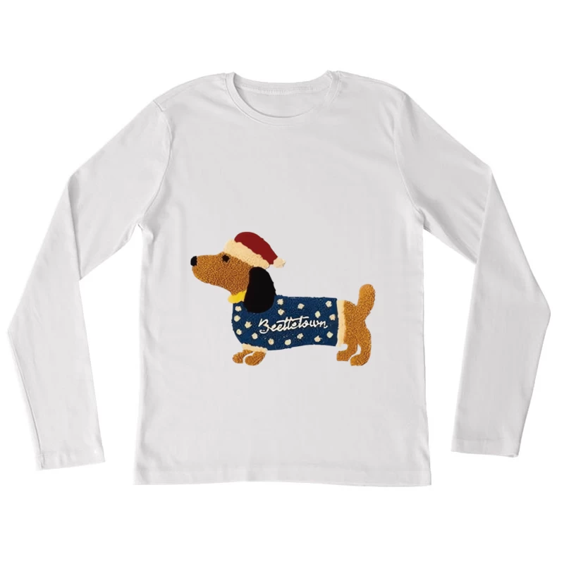 Weihnachtshund mit Pullover Damen Langarm T-Shirt