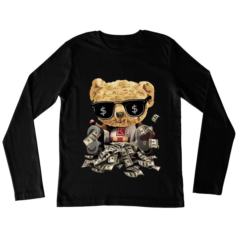 Cooler Teddybär mit Sonnenbrille und Geld Damen Langarm T-Shirt