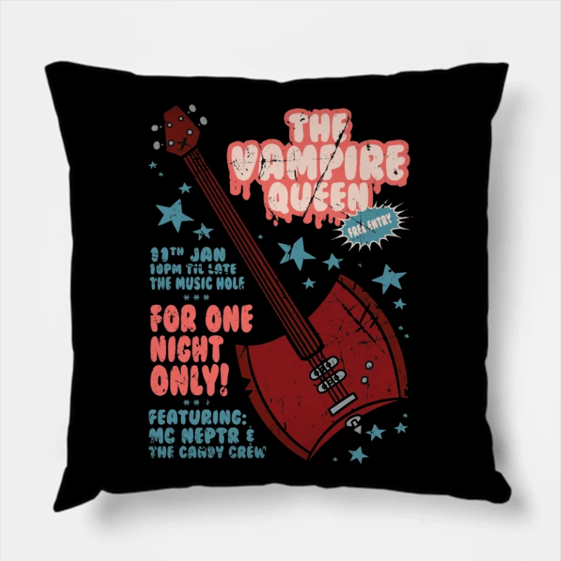 Retro Concert Poster: The Vampire Queen Live at The Music Hole Throw Pillow