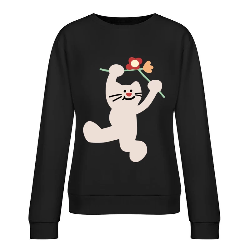 Fröhliche Katze mit Blumen Damen Pullover Sweatshirt
