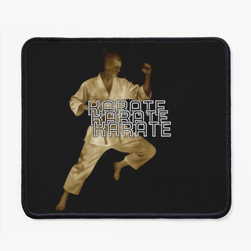 Karate Fighter in Dynamic Combat Stance with Stylized Text Mouse Pad