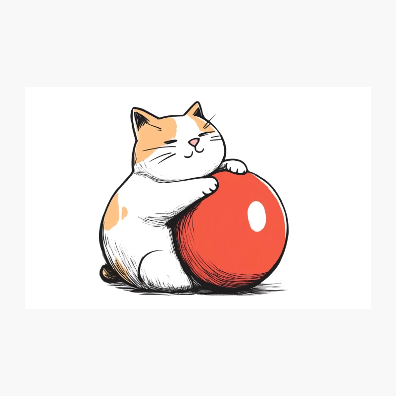 Cute Cartoon Cat Hugging Red Ball Travel Mug