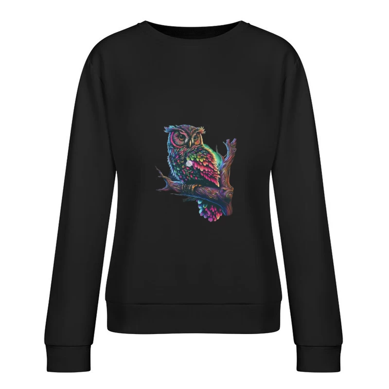Bunte Eule auf einem Ast Damen Pullover Sweatshirt