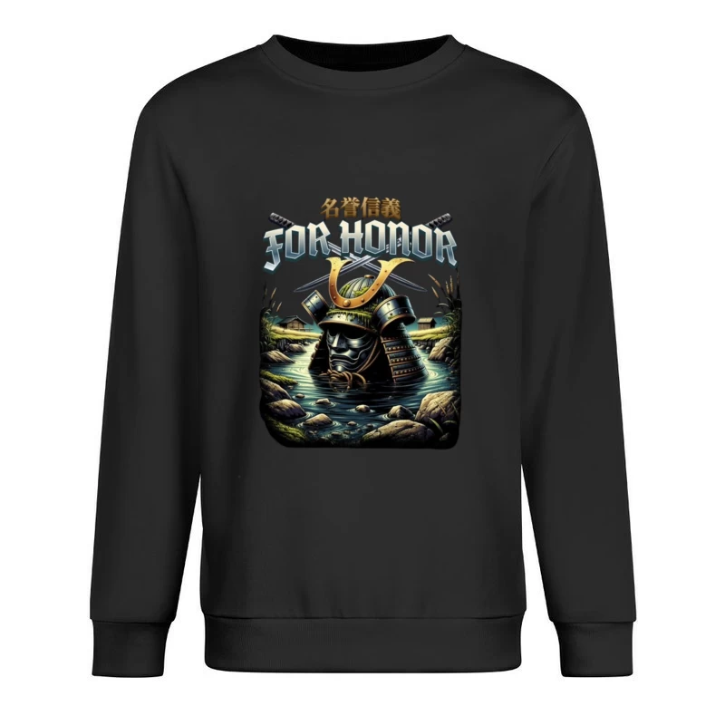 Japanese Samurai Helmet Emerging from Water - Artistic Illustration Male Pullover Sweatshirt