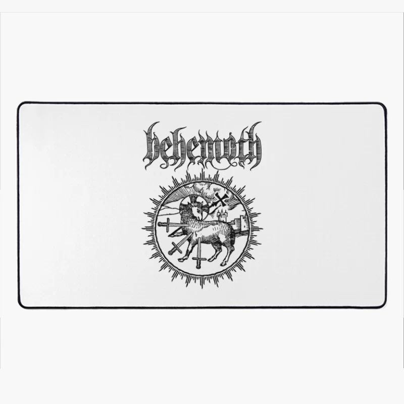 Occult Black Metal Logo with Medieval Lamb and Swords Desk Mat