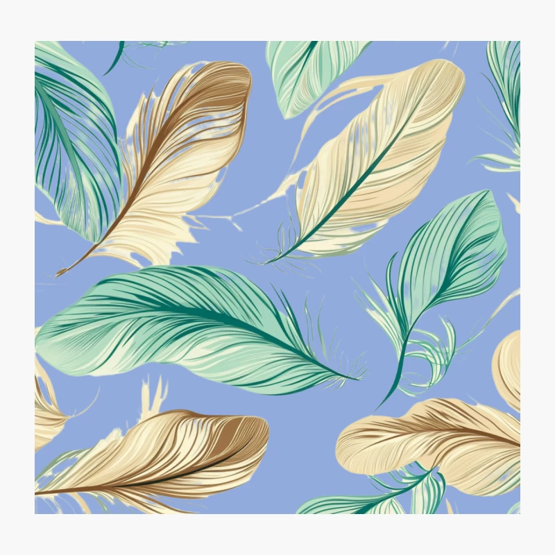 Elegant Teal and Beige Feather Pattern Throw Pillow