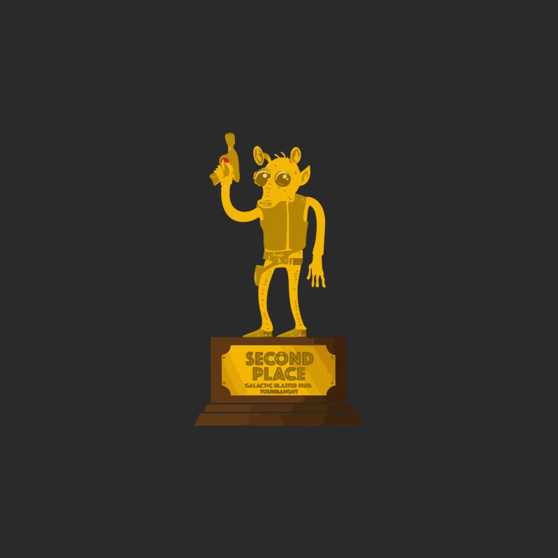 Alien Cartoon Character Wins Second Place Trophy in Galactic Blaster Tournament Baseball Cap