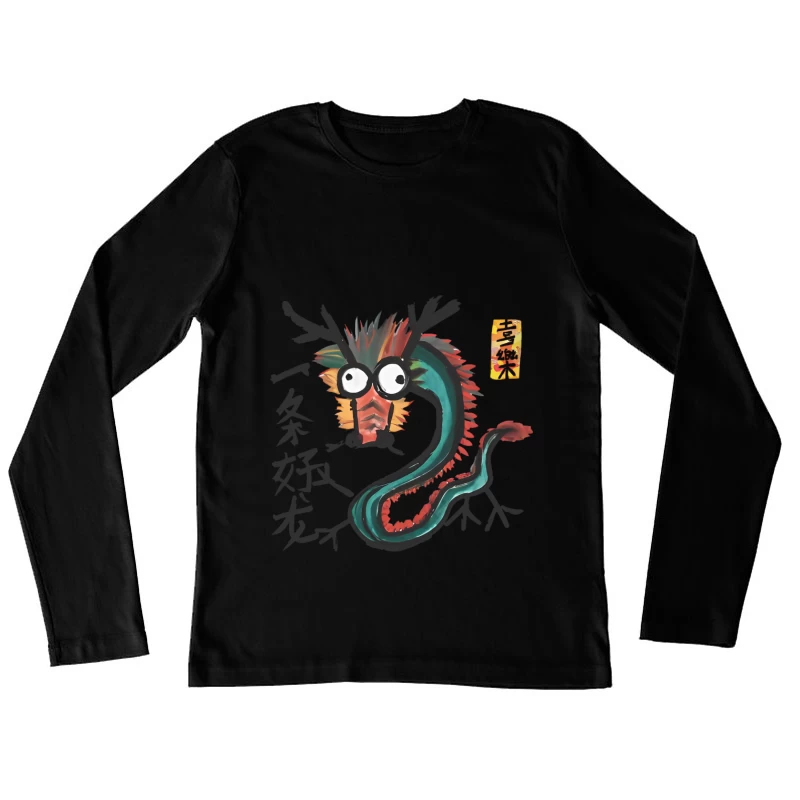 Bunter Drachen mit Schriftzeichen Damen Langarm T-Shirt