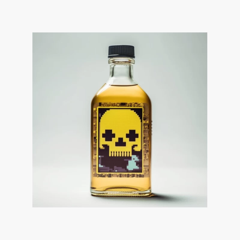 Pixel Art Skull Liquor Bottle with Retro Gaming Design Cotton Tote Bag