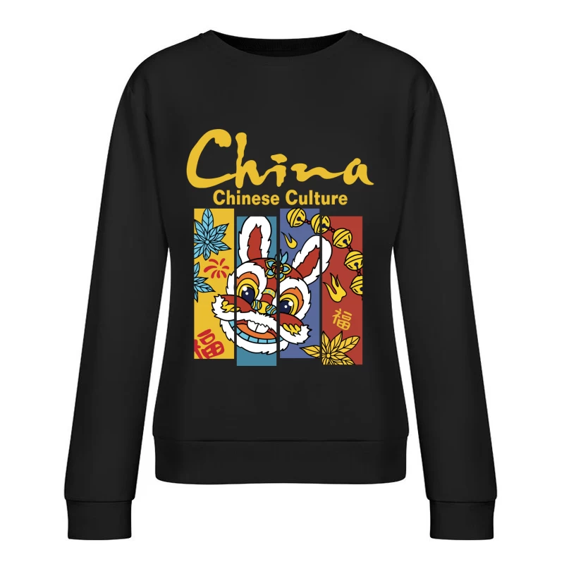 Chinesische Kultur mit Löwenkopf Damen Pullover Sweatshirt