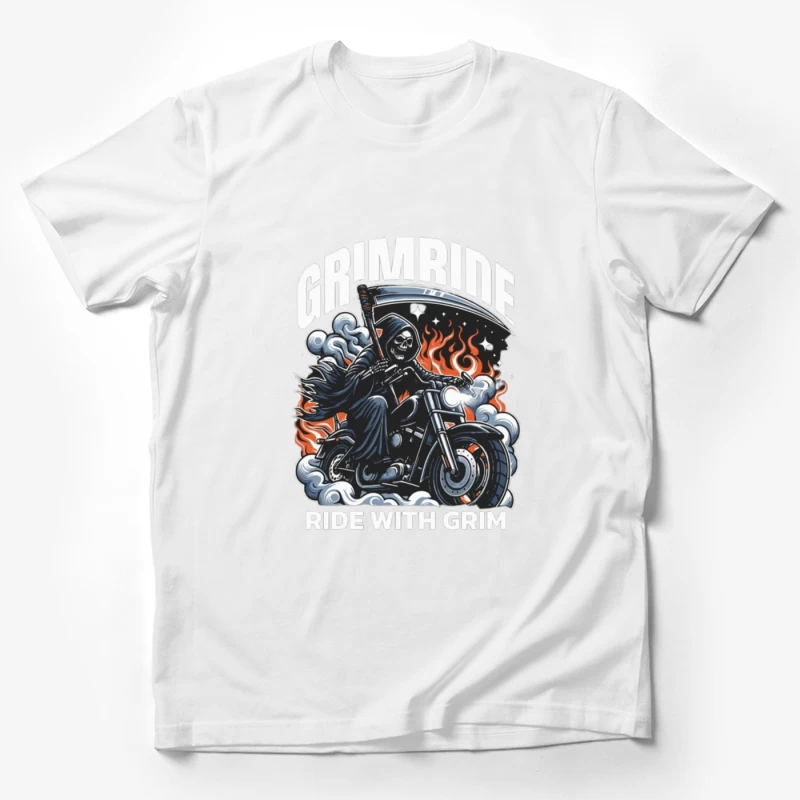 Grim Reaper's Fiery Motorcycle Ride Male T-Shirt