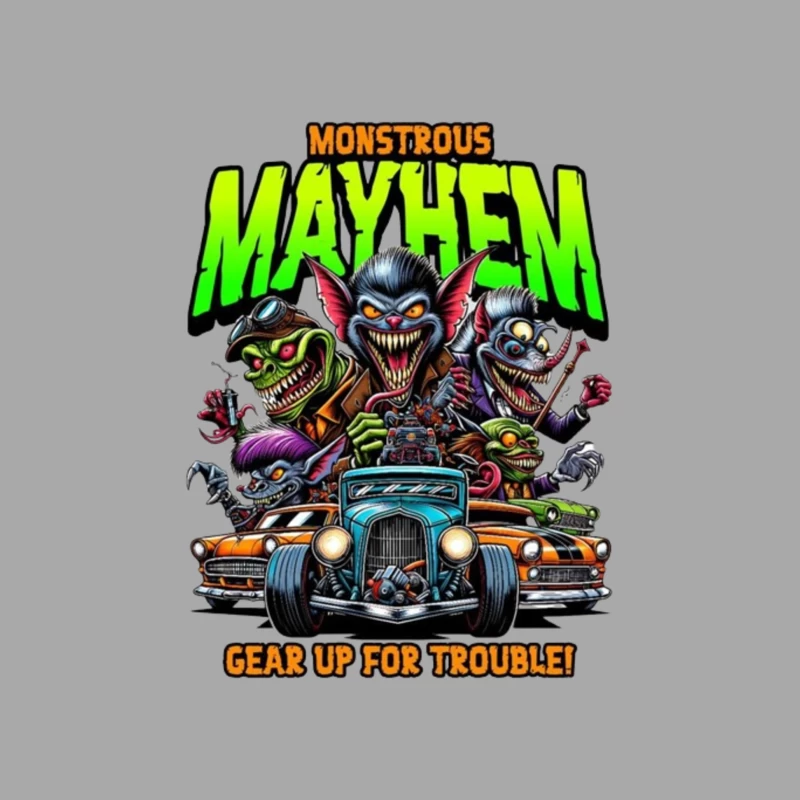 Monstrous Mayhem: Hot Rod Monsters Racing Retro Design Male Pullover Hoodie