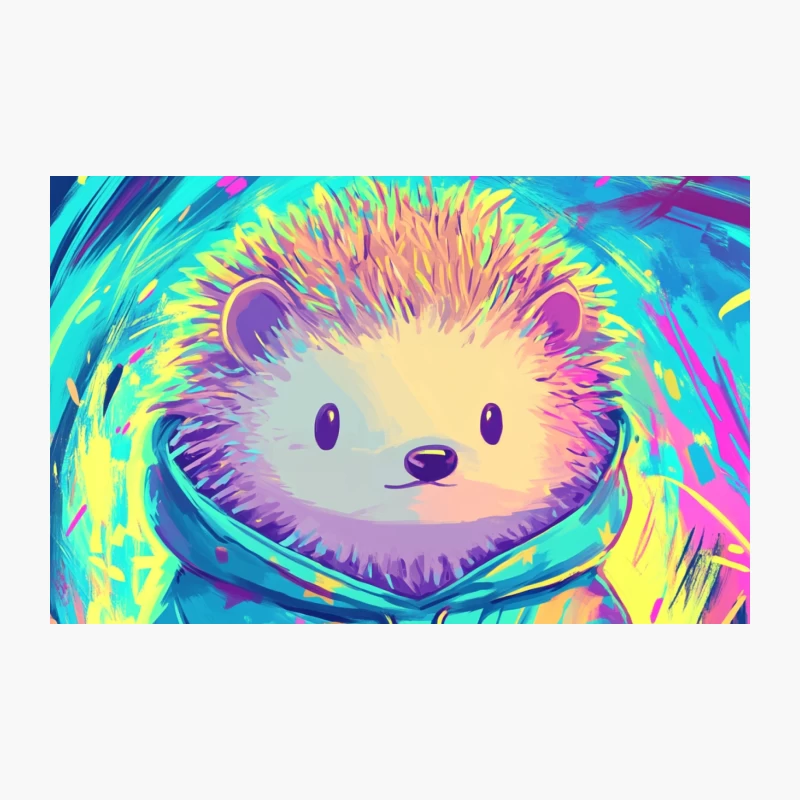 Cute Hedgehog in Star-Patterned Hoodie with Neon Colors Digital Art Travel Mug