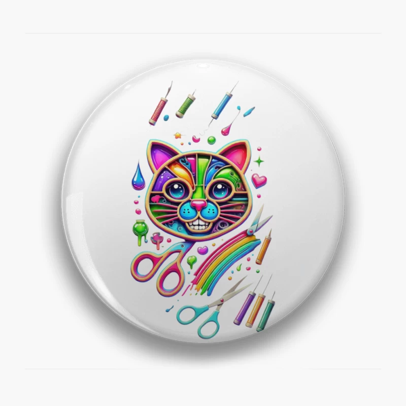 Rainbow Pop Art Cat with Creative Art Supplies Pin