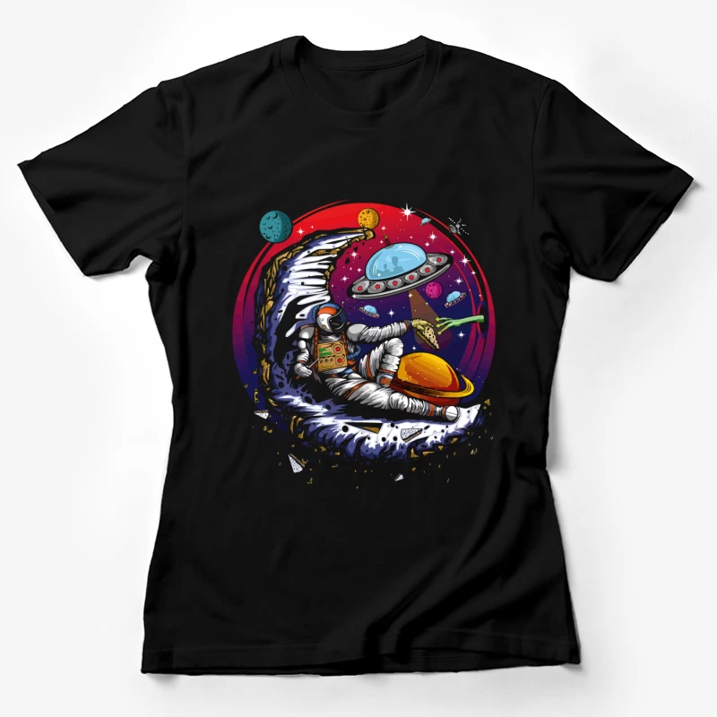 Pizza in the Cosmos: Delight for an Astronaut Female T-Shirt