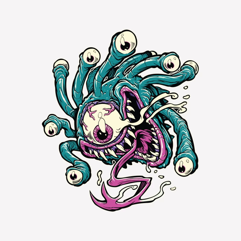 Colorful Cartoon Monster with Tentacles and Eyes