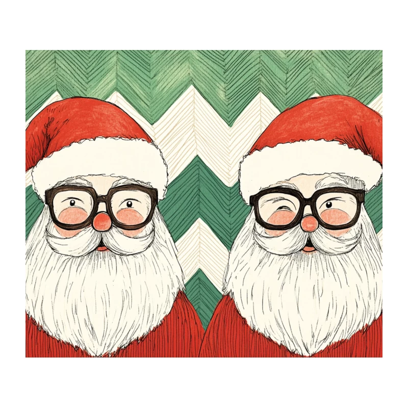 Festive Santa Claus Duo: Illustrated Christmas Characters with Glasses Tapestry