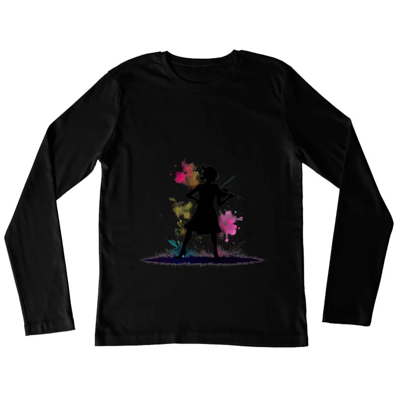 Colorful Silhouette of a Girl Playing Violin Female Long Sleeve T-Shirt