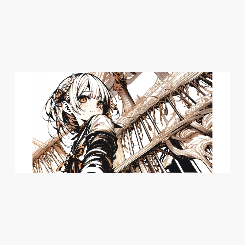 Elegant Anime Portrait: White-Haired Girl in Intricate Setting Coffee Mug