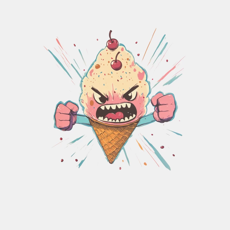 Angry Cartoon Ice Cream Monster with Cherries Male Tank Top