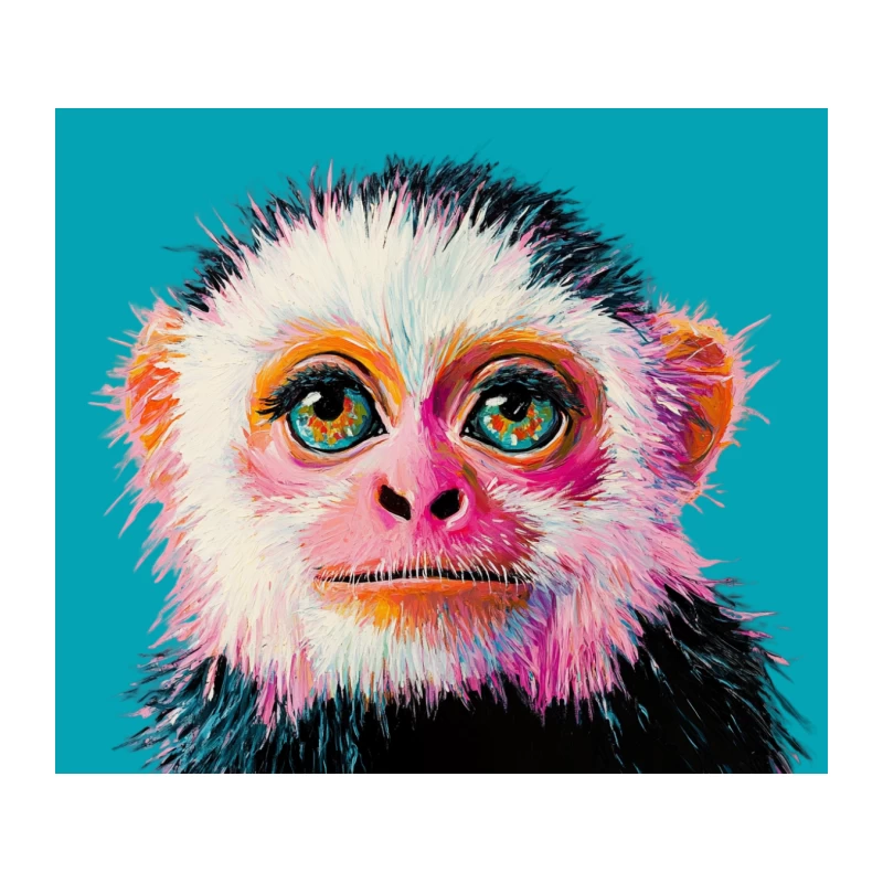 Vibrant Colorful Monkey Portrait with Expressive Eyes Tapestry