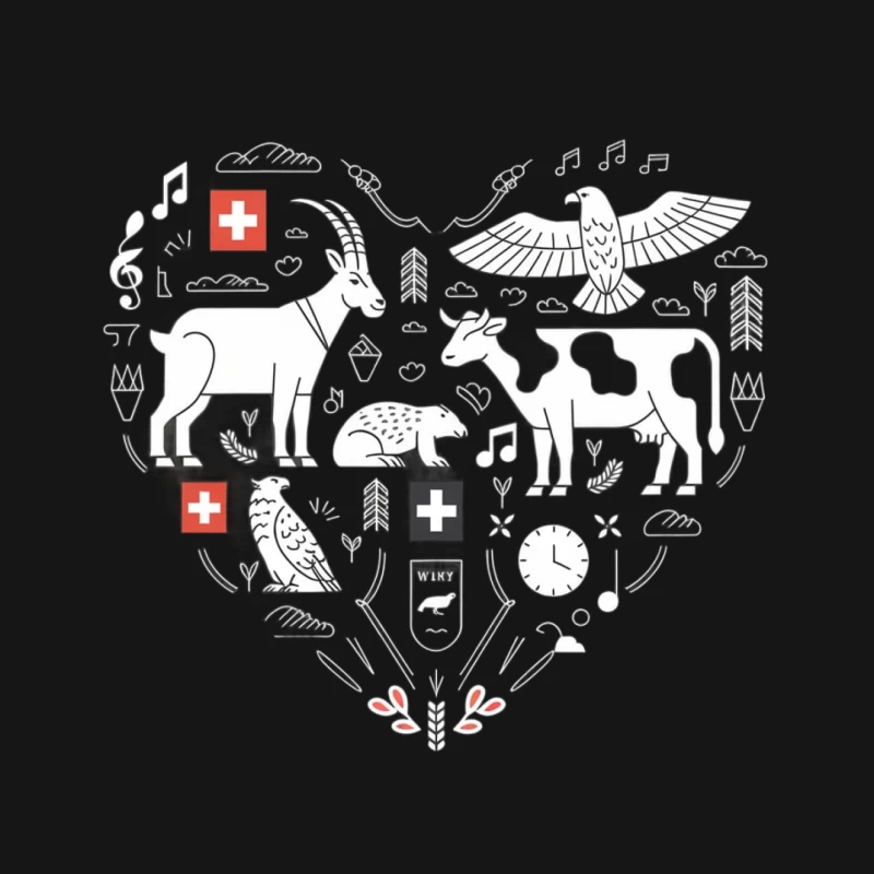 Swiss Heart: Minimalist National Icons in Line Art Mouse Pad