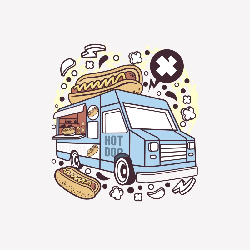 Camion de nourriture coloré servant des hot-dogs Femme T-Shirt