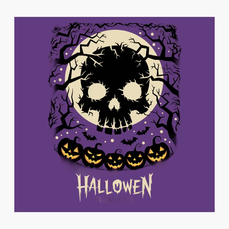Spooky Halloween Night with Skull Moon and Jack O'Lanterns Throw Pillow