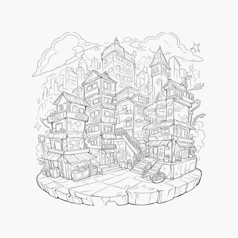 Fantasy Cityscape Illustration Cotton Tote Bag