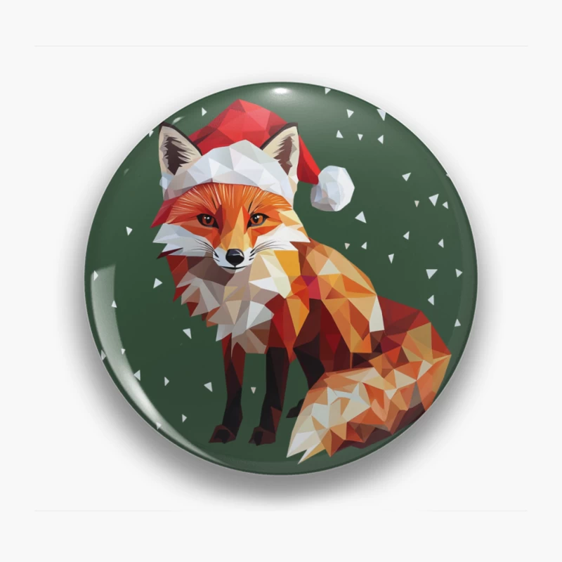 Geometric Christmas Fox with Santa Hat Digital Illustration Pin