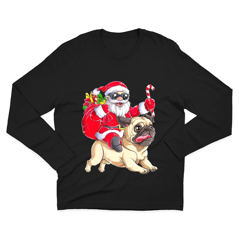 Père Noël branché sur un carlin Homme Manches Longues T-Shirt