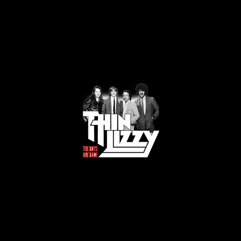 Thin Lizzy "The Boys Are Back" Album Cover - Classic Rock Band Portrait in Black and White Coffee Mug