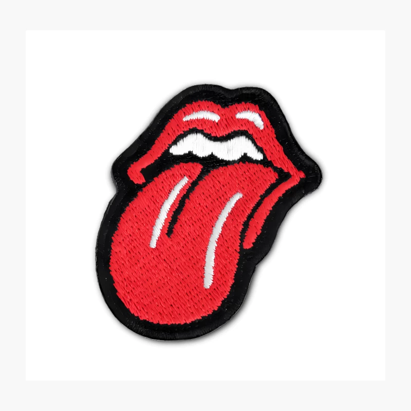 Iconic Red Lips and Tongue Embroidered Rock and Roll Patch Throw Pillow