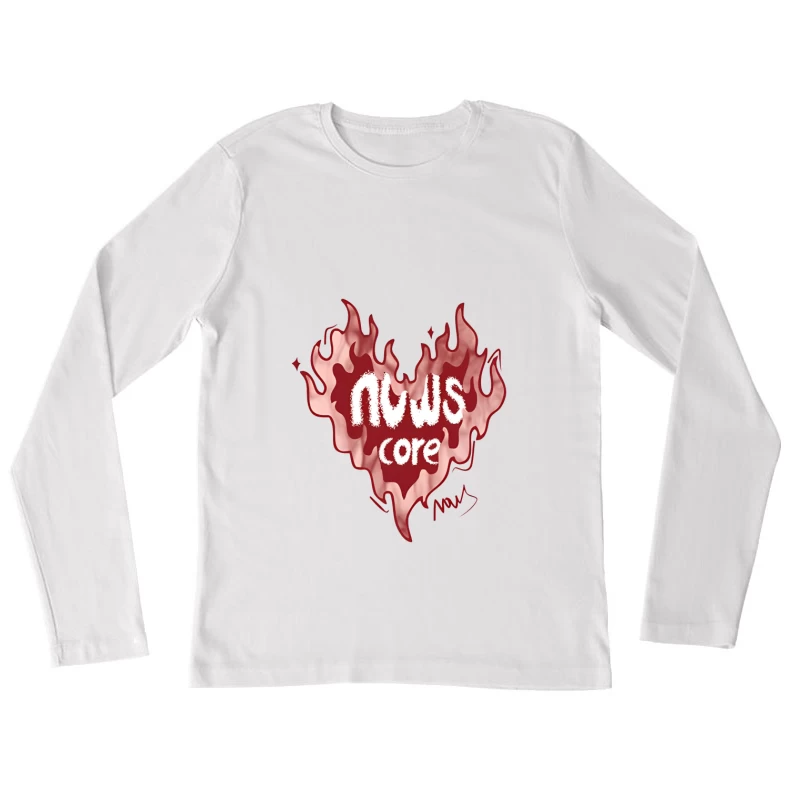 Flammendes Herzdesign mit Core-Feeling Damen Langarm T-Shirt
